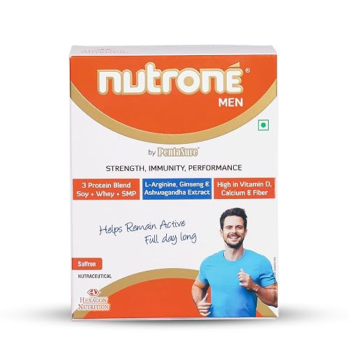 Nutrone Men by PentaSure | 3 Protein Blend (Soy+Whey+SMP), High in Vitamin D, Calcium, Fiber | L-arginine, Ginseng, Ashwagandha Extract | Saffron - 300g (30g*10N) | Strength, Immunity, Performance
