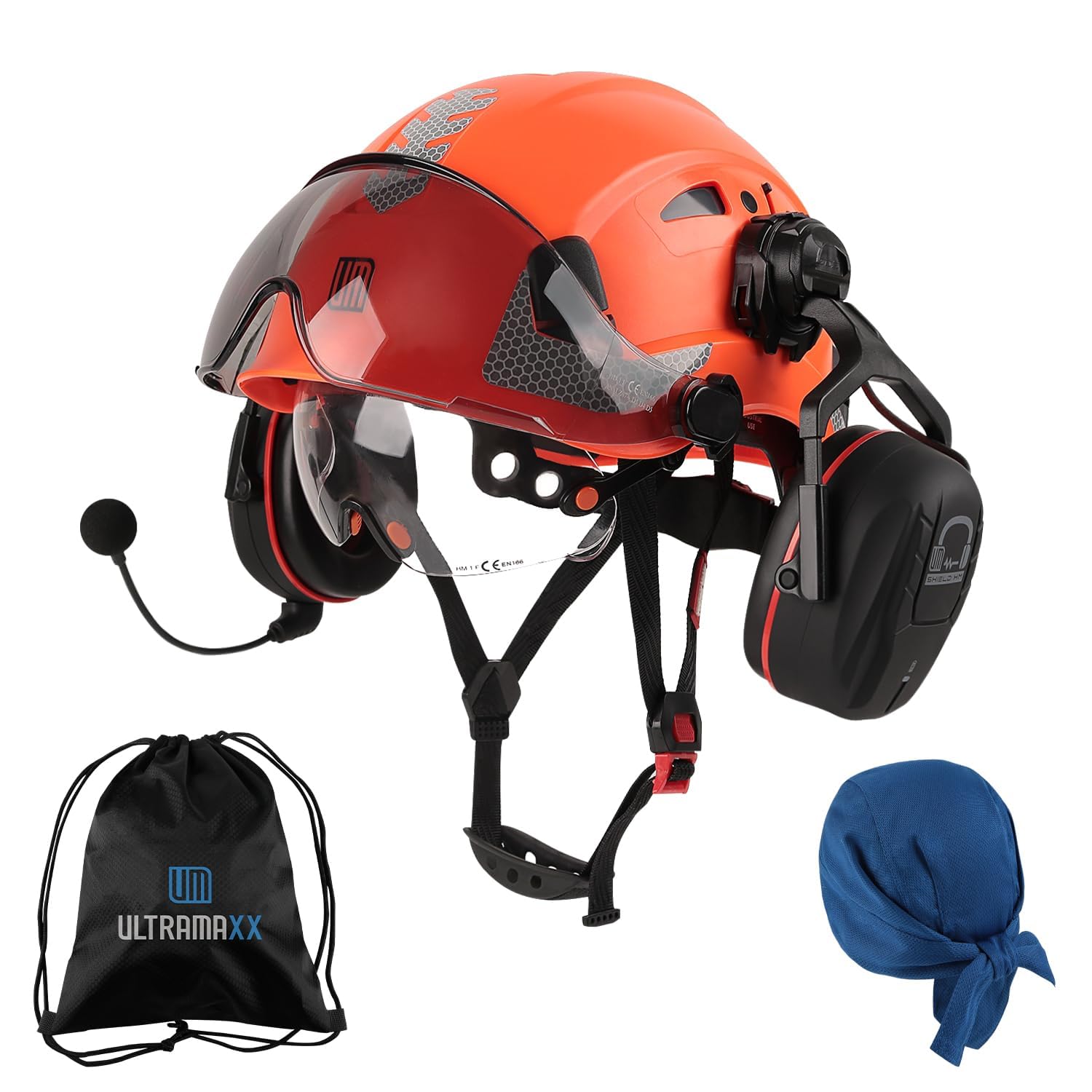 UM ULTRAMAXX Safety Helmet with Clear Visor Bluetooth Ear Muffs, Hard Hat with Vented Design, ANSI Z89.1 Certified, Ideal ...