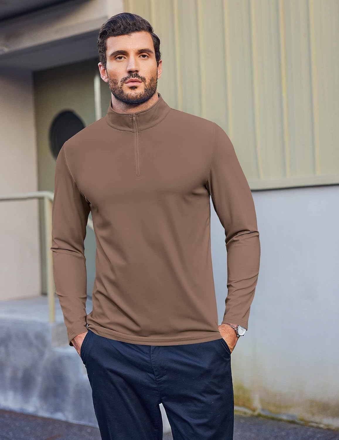 COOFANDY Mens Quarter Zip Pullover Athletic Shirt Long Sleeve Sun Protection Shirt Golf Zip Up Lightweight T Shirts for Man - Image 2