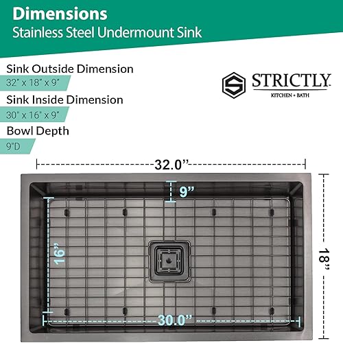 Miniatura 6 de Strictly Sinks Fregadero de cocina de 32 pulgadas para montar bajo encimera de un solo tazón, accesorio de estante de diseño de cobre, acero