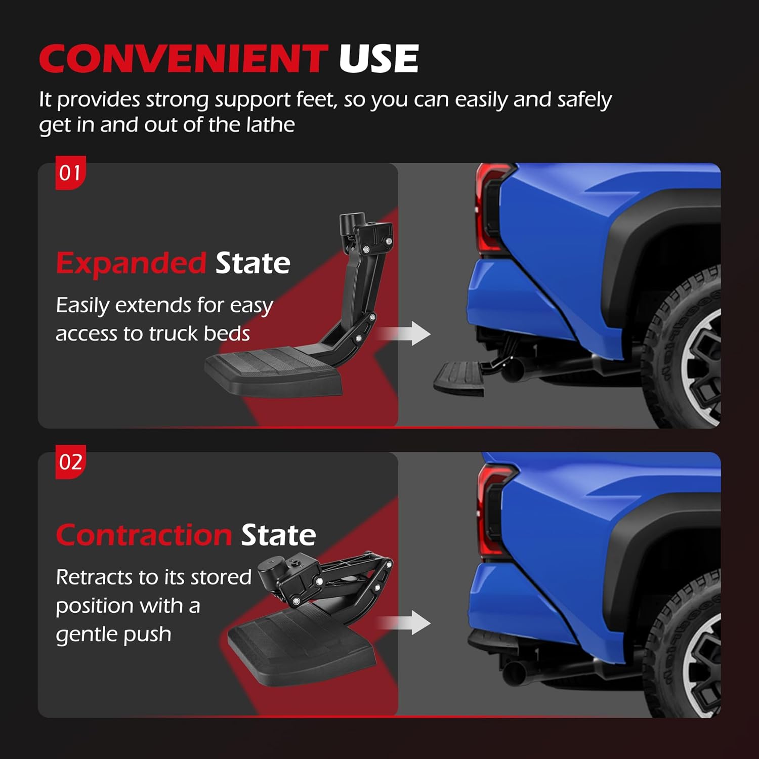 KLN Rear Bed Step Tailgate Bedstep Compatible with Toyota Tacoma 2024 2025 2026 Folding Truck Step Retractable Bumper Tailgate Step 4th Gen Accessories Replace # PT392-35920