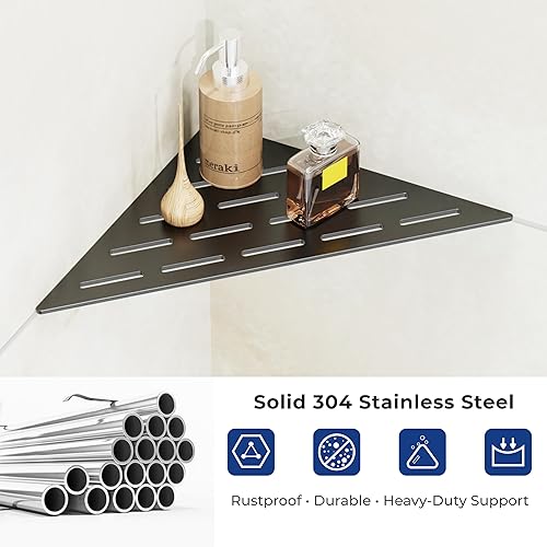 Miniatura 5 de Estante esquinero de ducha, acero inoxidable 304, estante de baño empotrado negro mate para paredes de azulejos, juego de 2