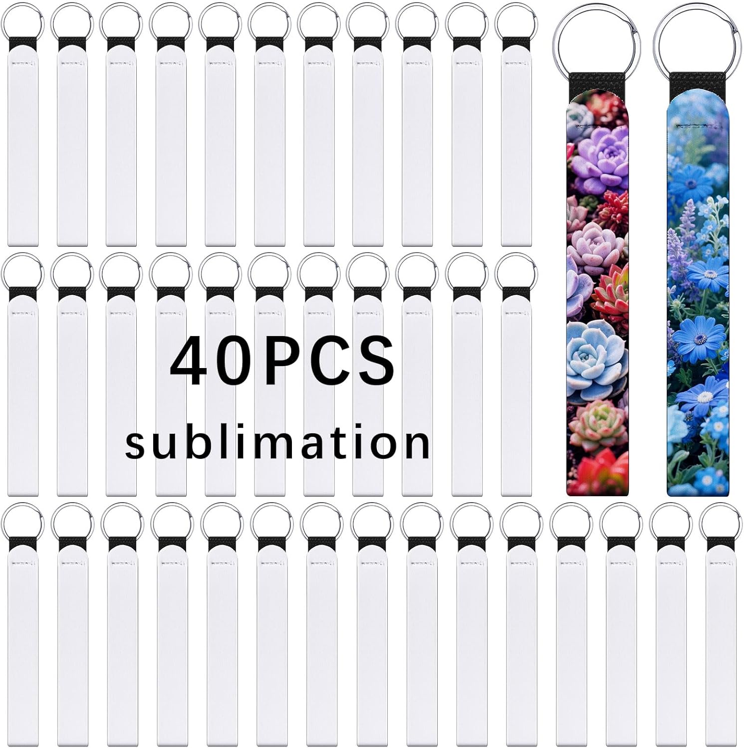 40 Pcs sublimation wristlet blanks Keychain Bulk White Neoprene sublimation keychain blanks Products DIY for Women