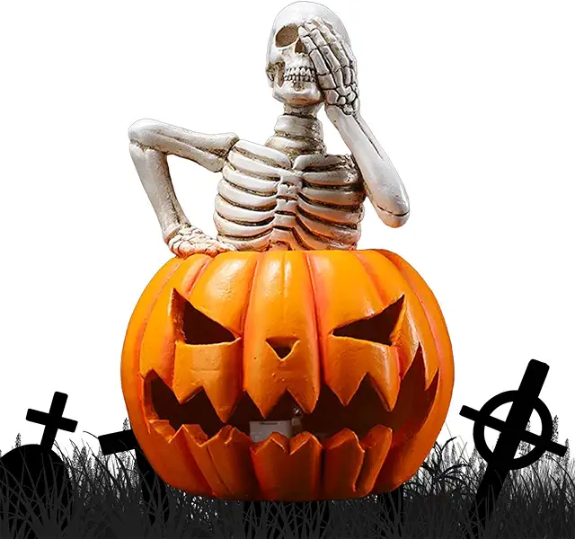 Skeleton Pumpkin Figures - Halloween Gothic Statue for Spooky Decor