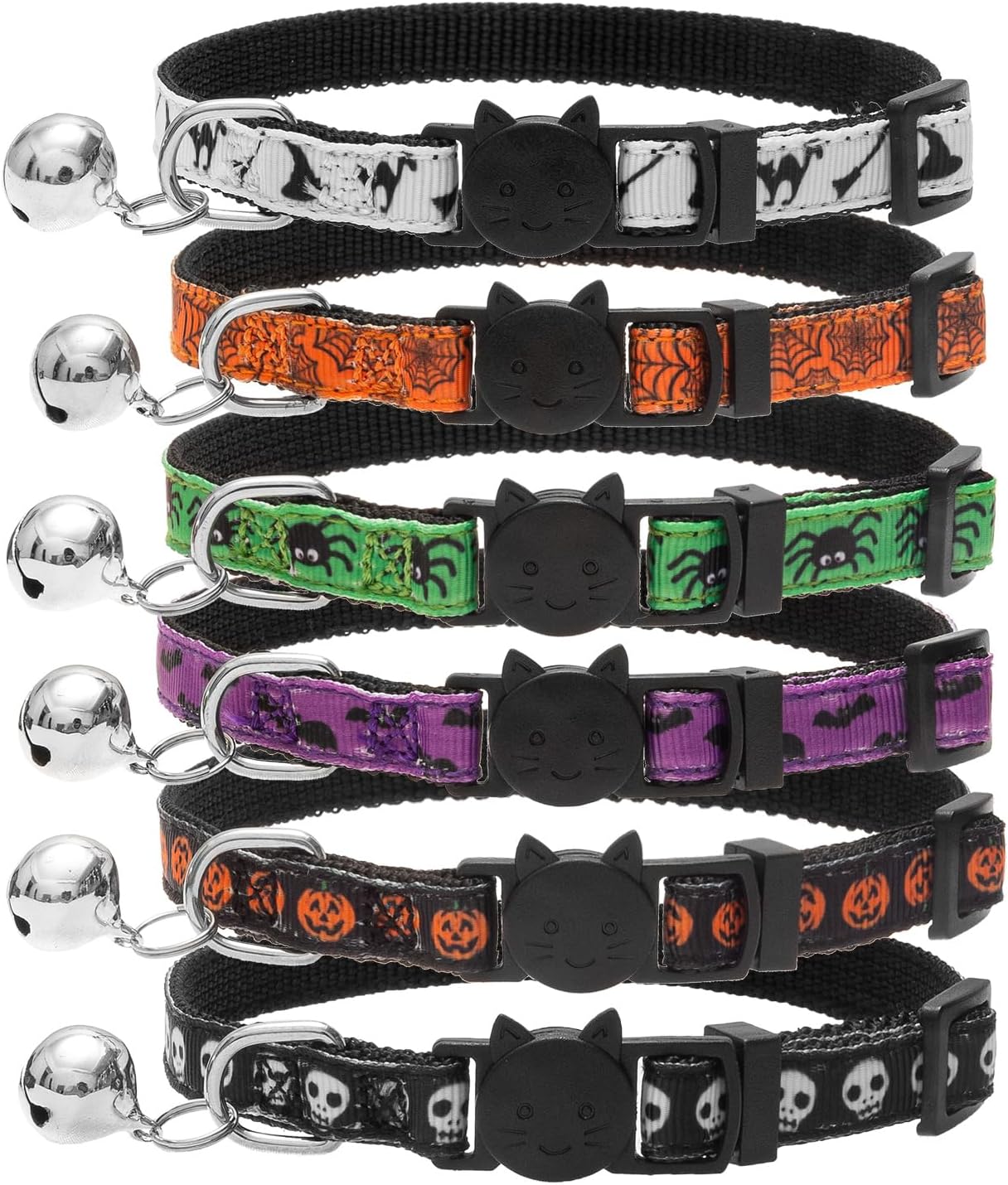 PUPTECK Halloween Cat Collars with Bells (6-Pack)