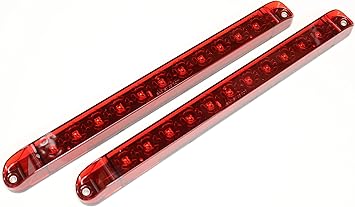 Autosmart 2PCS Red 17" 11 LED Trailer Light Bar Sealed Stop Turn Tail Park Brake Light Truck Trailer Clearance Marker ID Bar