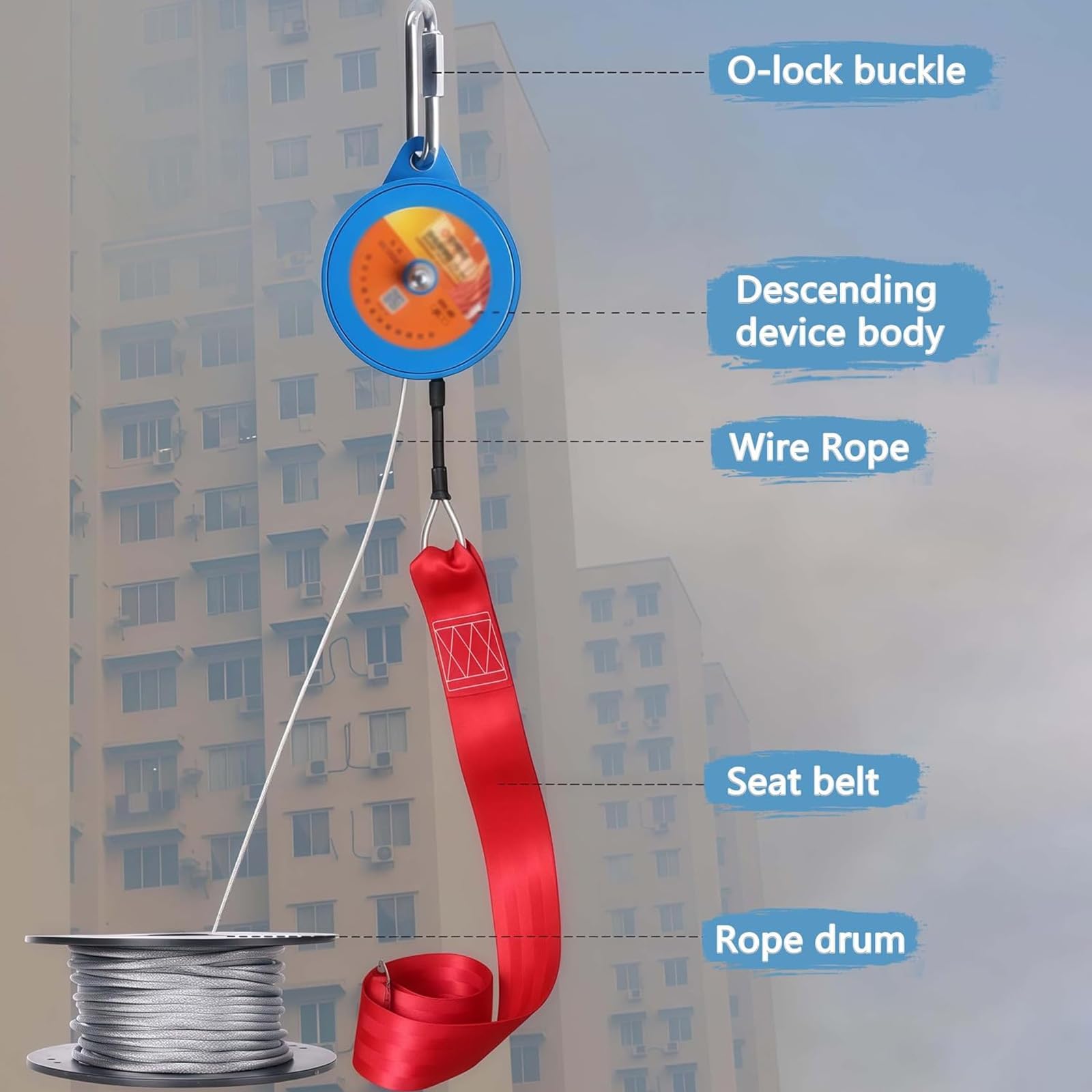 Dispositivo De Descenso para Escaleras De Incendios, Descensor Automático De Velocidad Constante, Dispositivo De Descenso Lento para Edificios De Gran Altura, para Rescate De Emergencia,