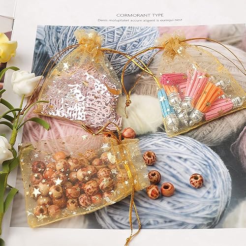 Vista 48 de SUMAJU 100 bolsas de organza de estrella lunar, 2.7 x 3.5 pulgadas, bolsa de organza púrpura transparente, pequeñas bolsas de regalo con cordón