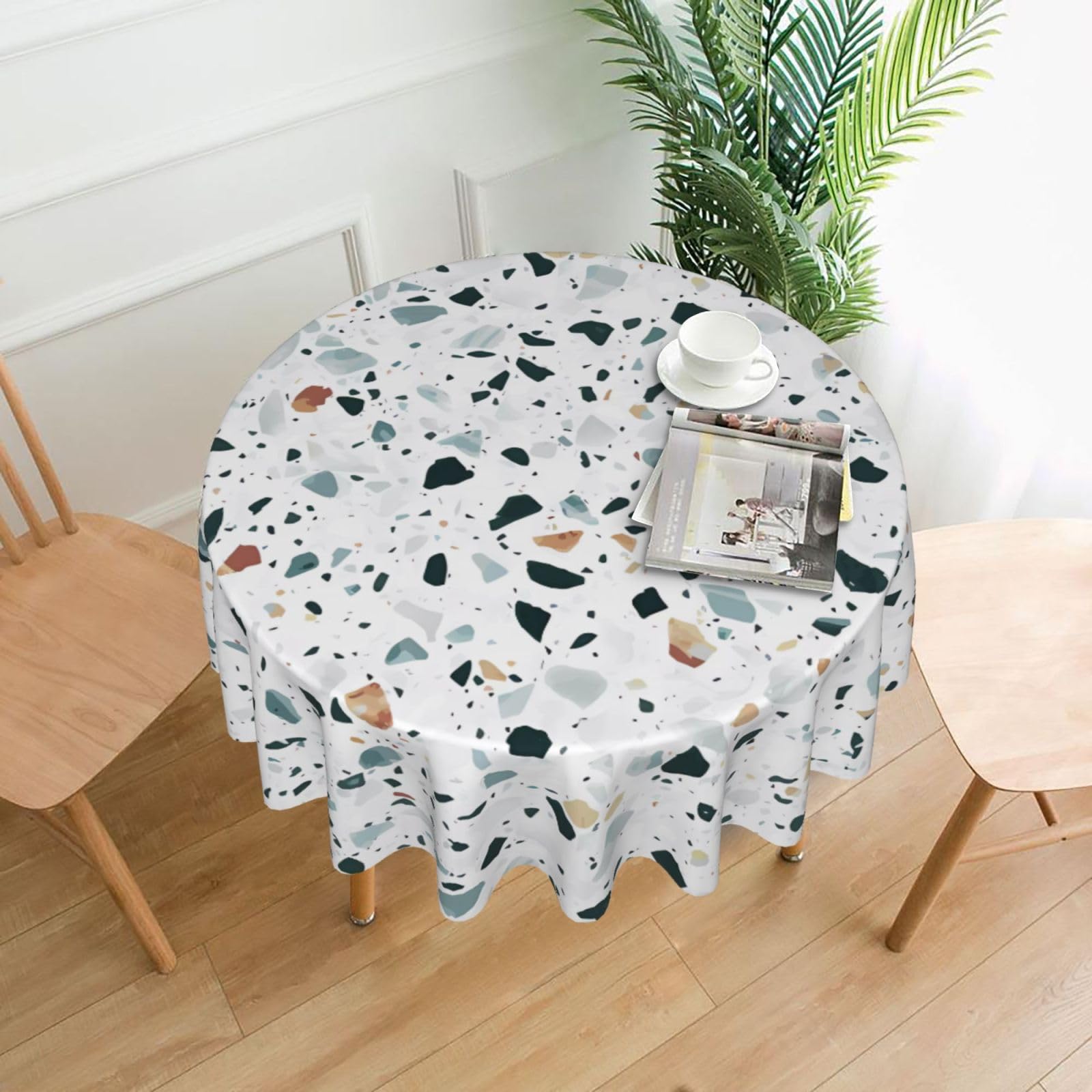 HJFCZH Terrazzo Marble Pastel Prints Round Decorative Table Throw 60 Inch – High-Grade Polyester Fabric, Waterproof & Wrinkle Resistant Table Cover for Dining, Coffee Tables, Parties