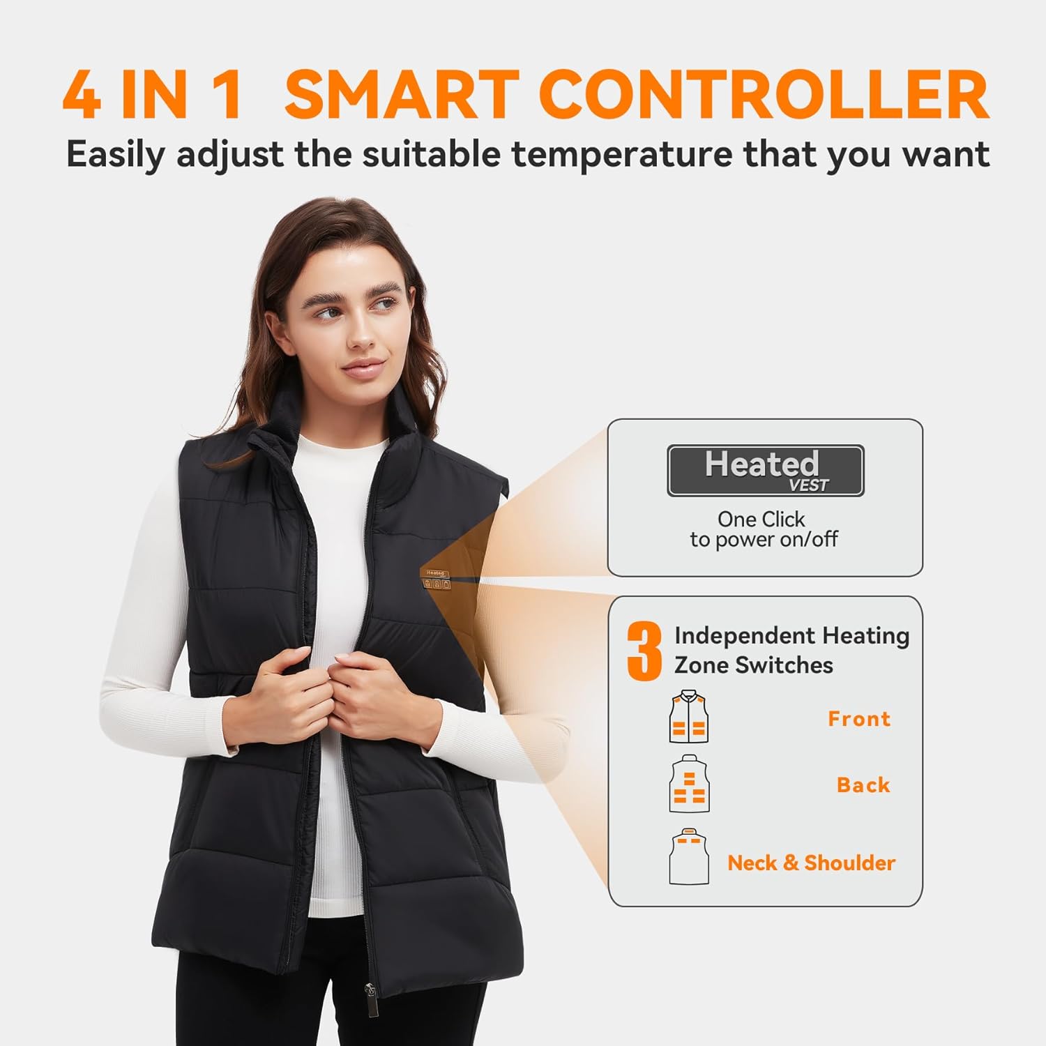 Heated Vest for Men Women with Battery Pack Included 15 Heating Zones Rechargeable Heated Vest Coat - Image 3