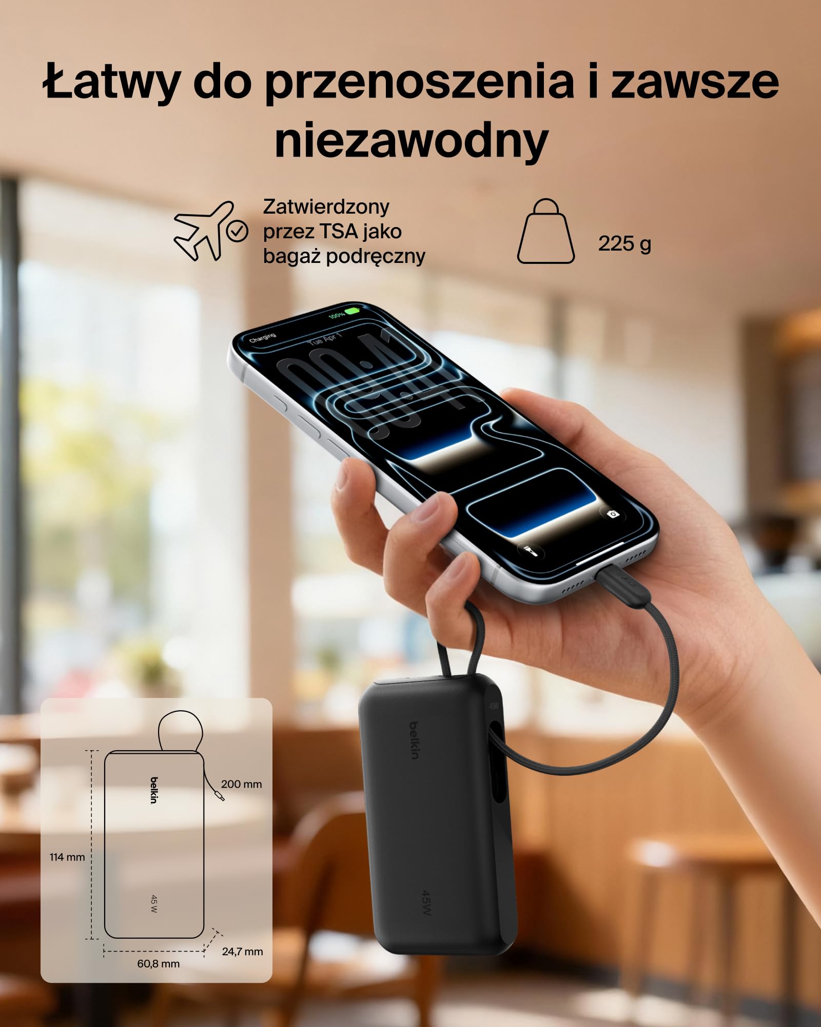 Belkin UltraCharge Powerbank 10 000 mAh, Kabel USB-C, Wyświetlacz – Czarny