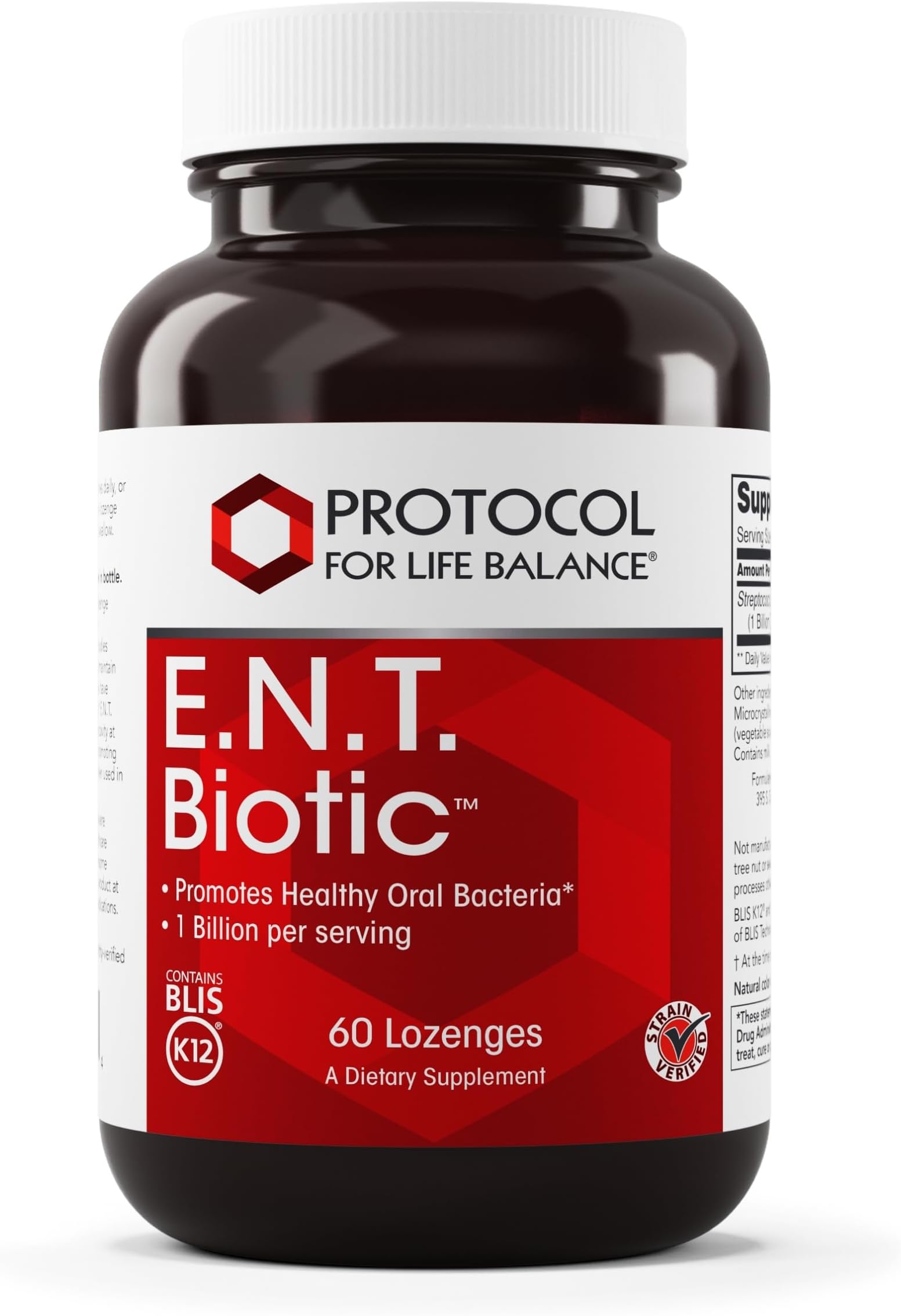 PROTOCOL FOR LIFE BALANCE E.N.T. Biotic - Probiotic Lozenge - Oral & Throat Health - 1 Billion CFU - Immune Support - Refrigerate for Live Bacteria - Nut & Soy Free - 60 Lozenges