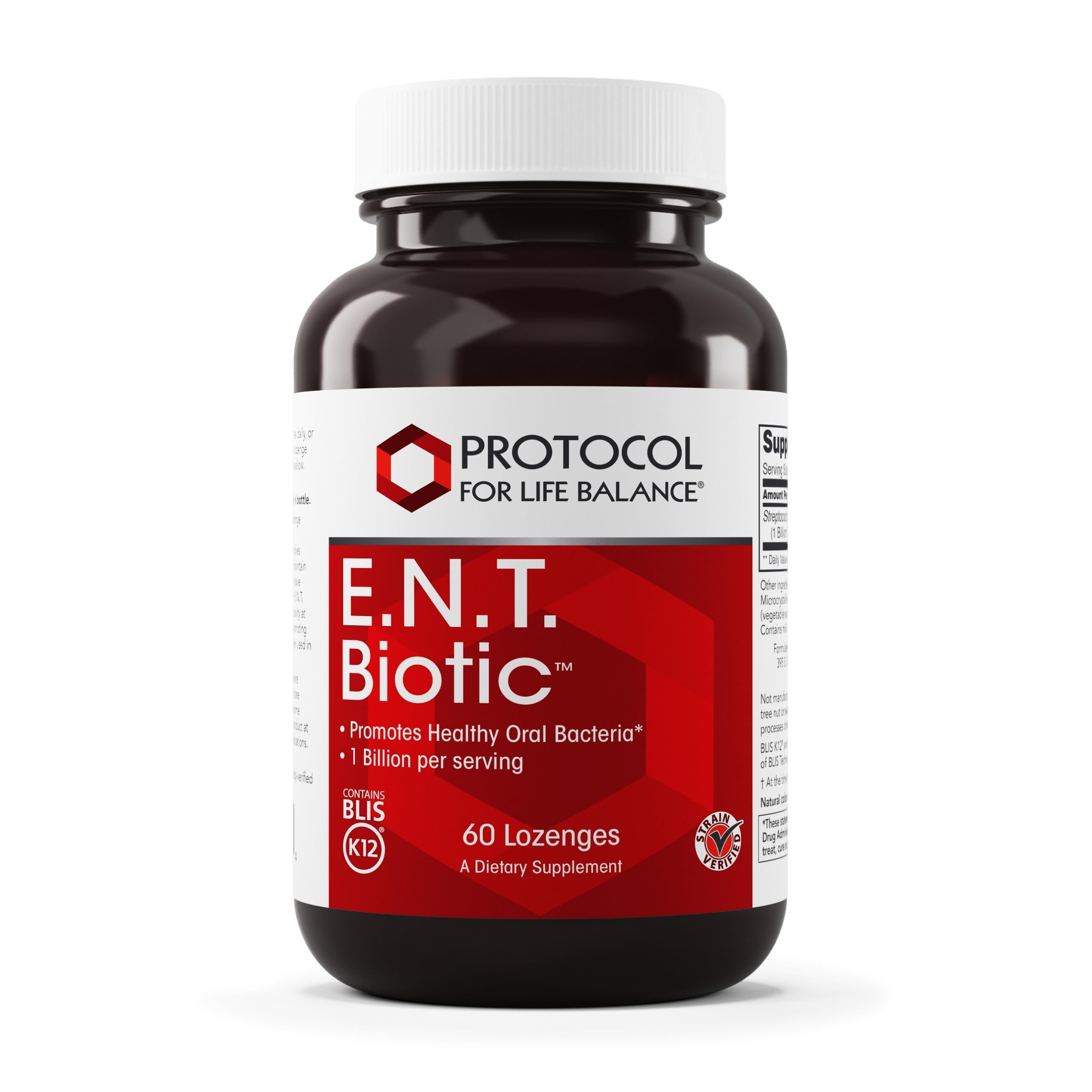 PROTOCOL FOR LIFE BALANCE E.N.T. Biotic - Probiotic Lozenge - Oral & Throat Health - 1 Billion CFU - Immune Support - Refrigerate for Live Bacteria - Nut & Soy Free - 60 Lozenges