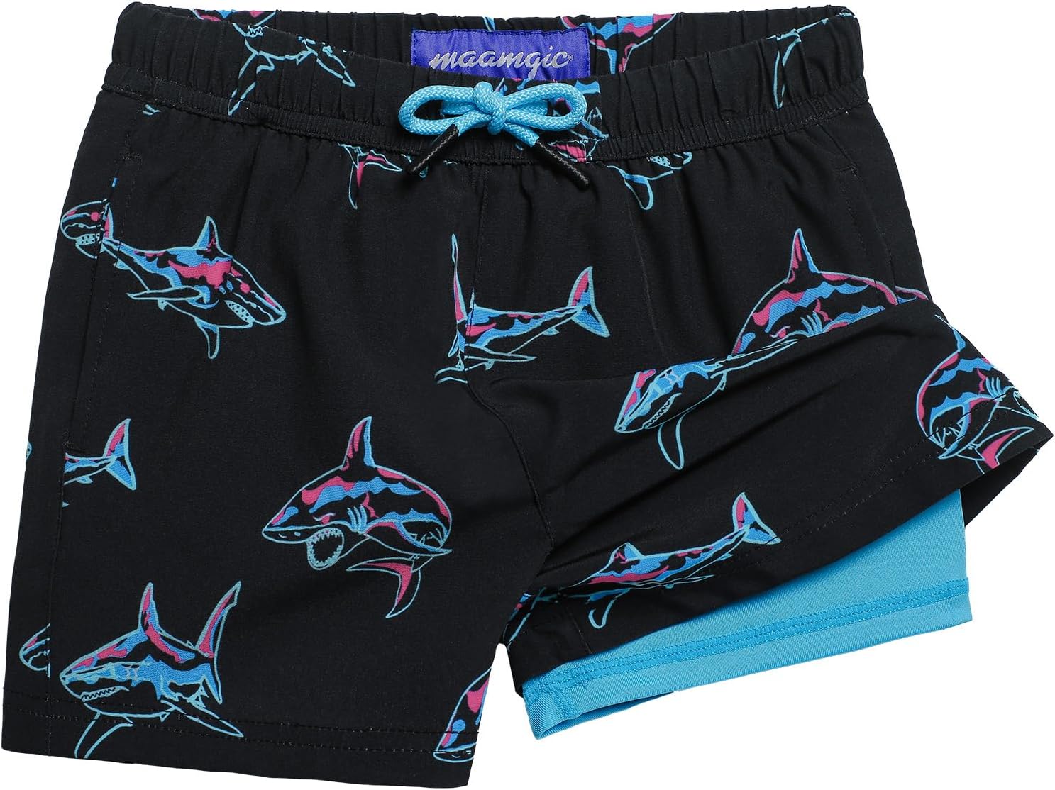 maamgic Boys Swim Trunks with Compression Liner Quick Dry Swim Shorts Anti-Chafe Boy Bathing Suit