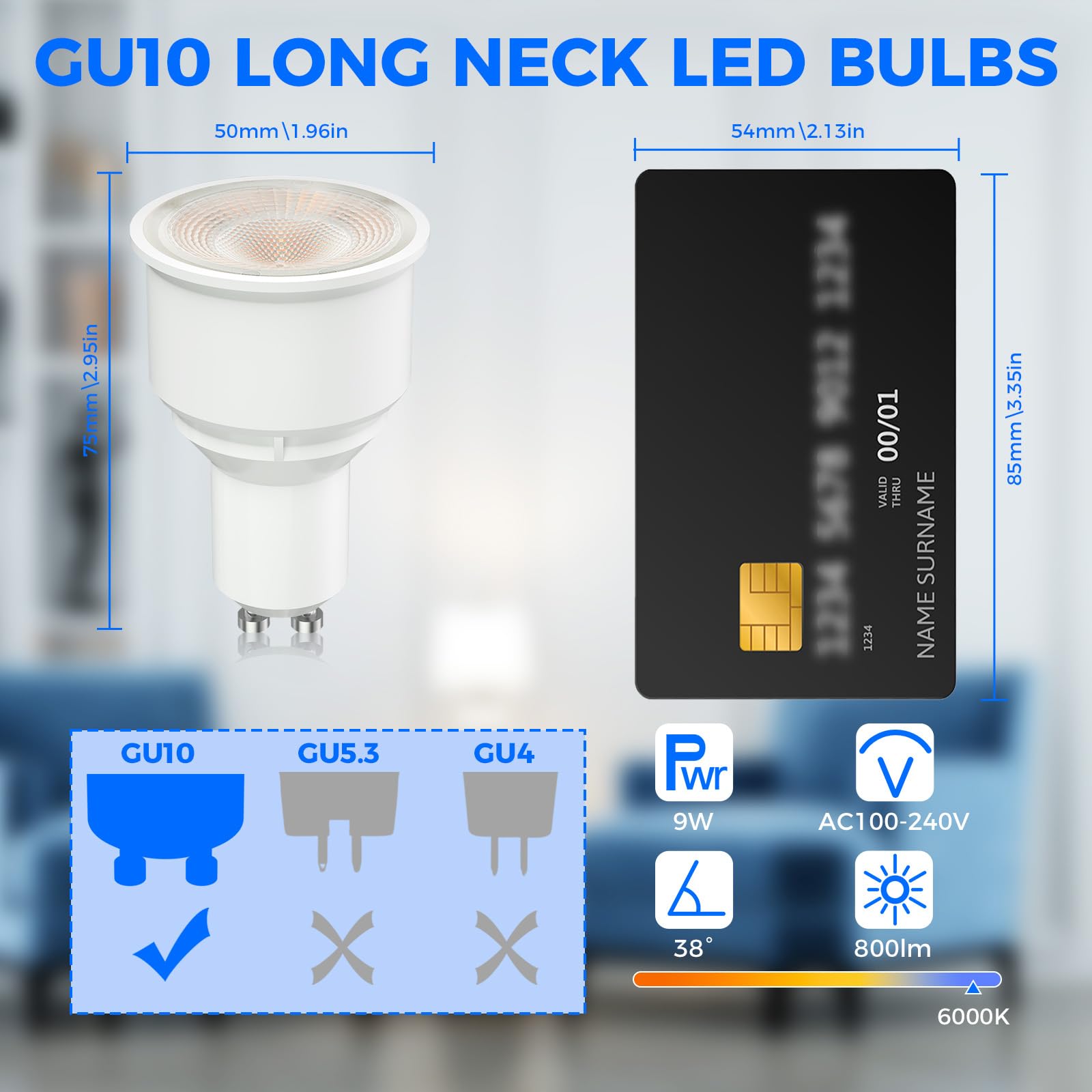 Lamptobe 9W GU10 Long Neck LED Bulbs, Long Barrel GU10 LED Spotlight Bulbs Cool White Daylight 6000K - Image 4