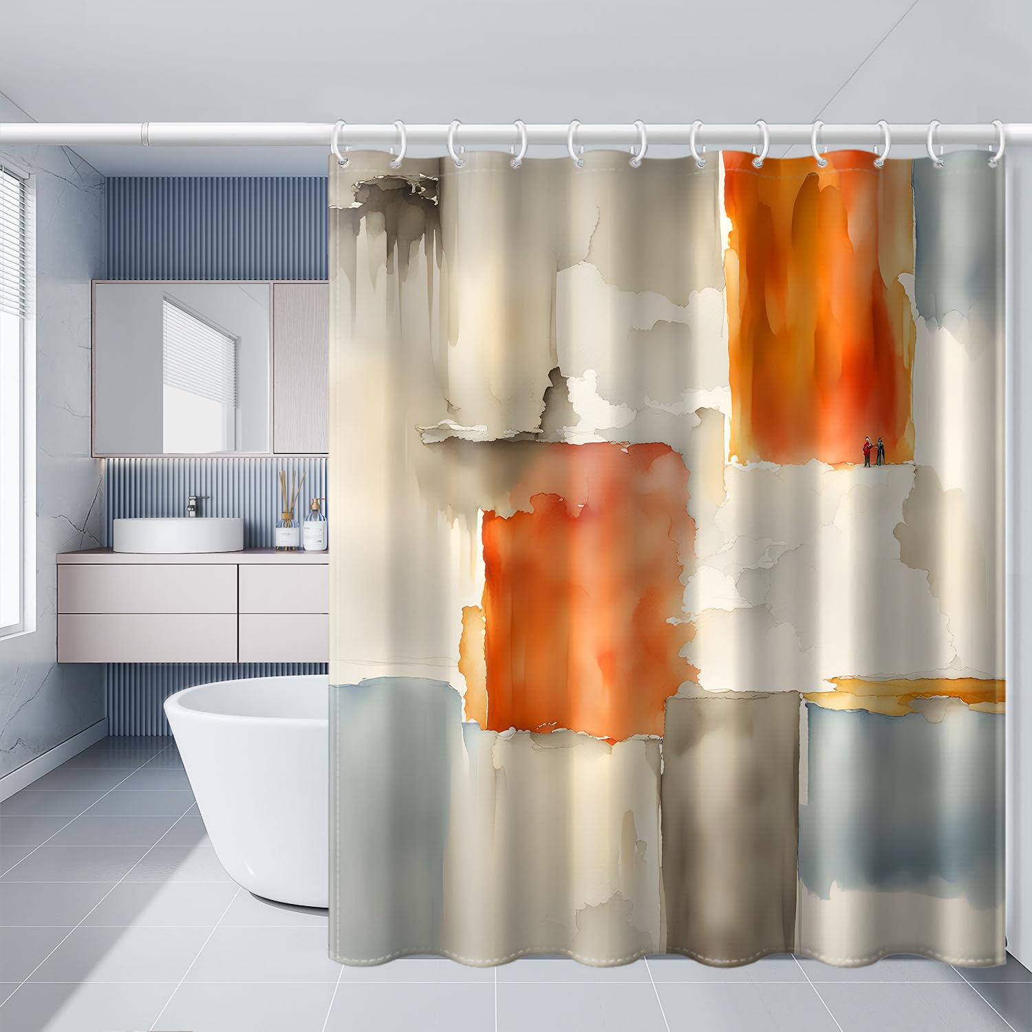 Rideau de douche orange et gris 120x210 pare-baignoire imperméable lavable