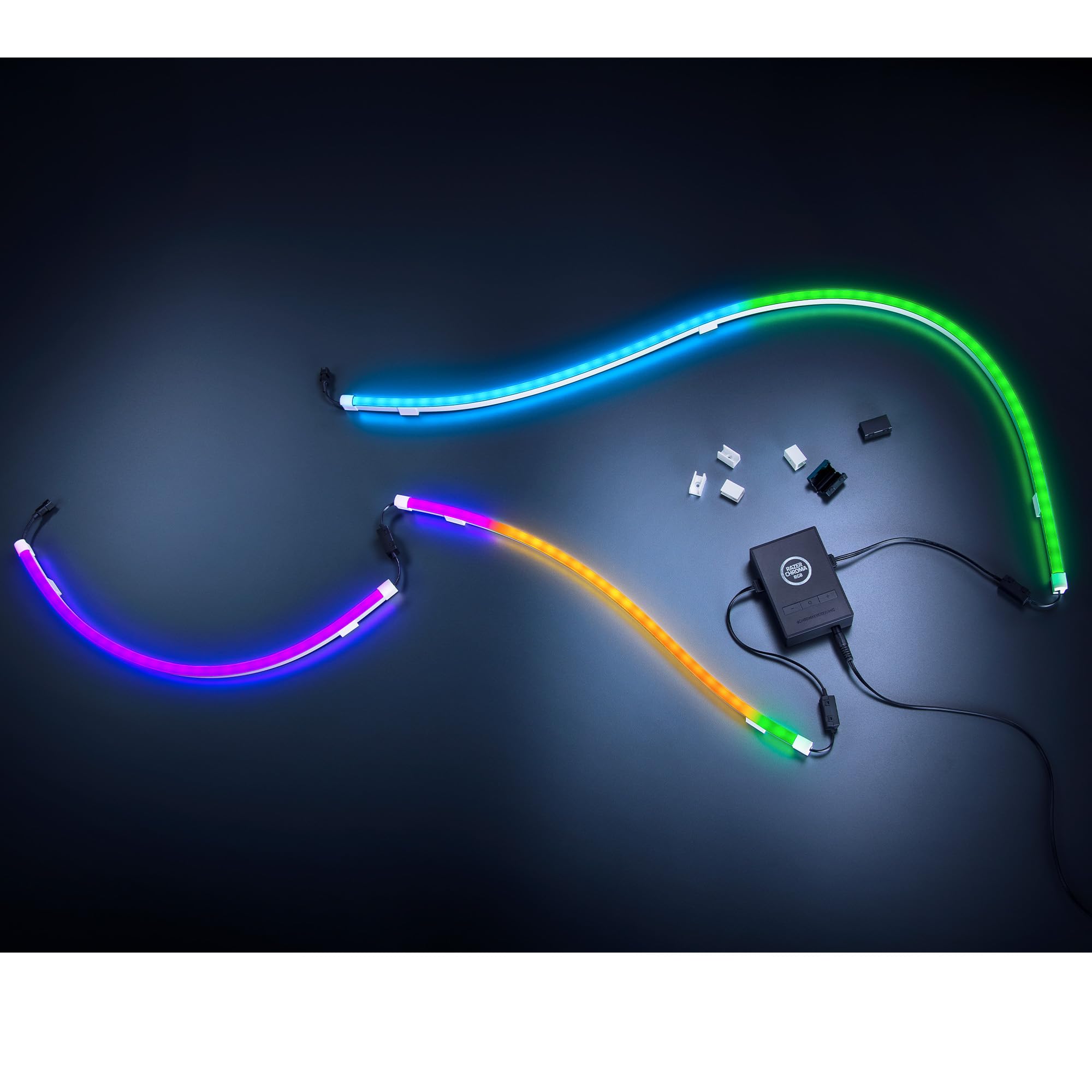 Razer Bandes Lumineuses - Avec Chroma RGB (3 Rubans, 1x100 cm, 2x50 cm; 120 LED Individuelles, Razer HyperSpeed Wireless et Bluetooth, Contrôleur ARGB Sans-fil)