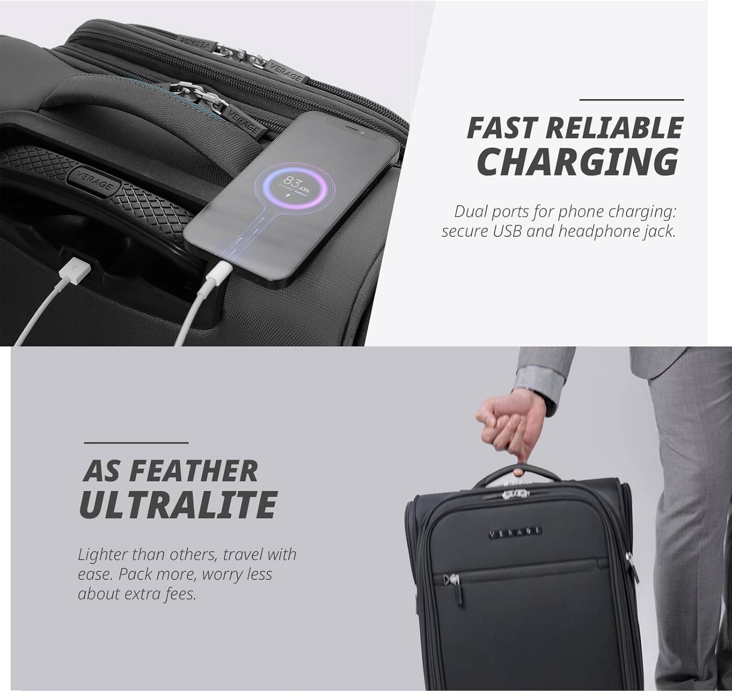 Verage Under Seat Luggage with Wheels, Softside Small Suitcase Spinner Carry On Luggage Bags for Airlines Airplanes Short Trip Men Women (Grey, 14-Inch Underseat) - Image 6