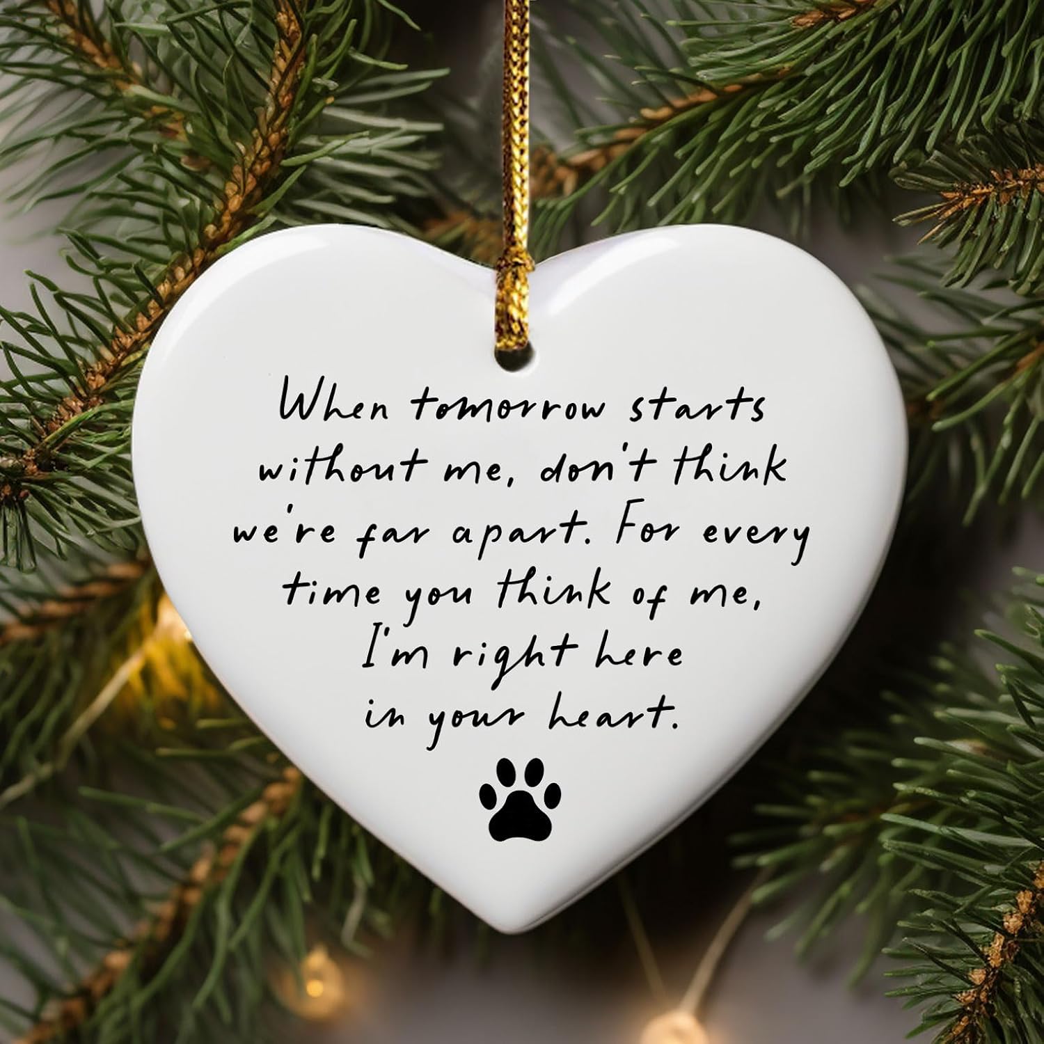 Pet Memorial Ceramic Heart Keepsake, “When Tomorrow Starts Without Me” Remembrance Ornament for Dog or Cat, Loving Memory Sympathy Decor with Gift Box, Pet Loss Bereavement Hanging Heart - Image 2