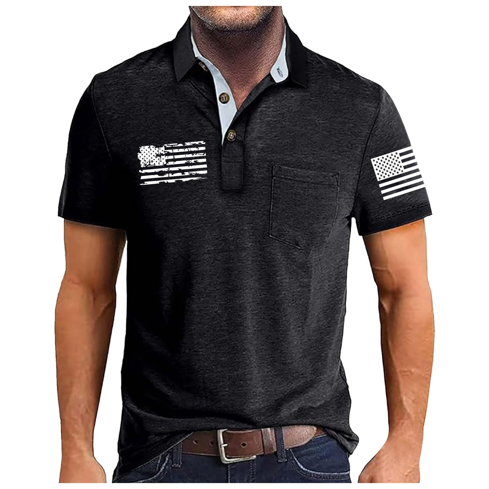Generic Camiseta Manga Larga Hombre Estampada de Solapa con Estampado para Hombre Chaqueta de Camisa de Moda Informal Camiseta Response Hombre