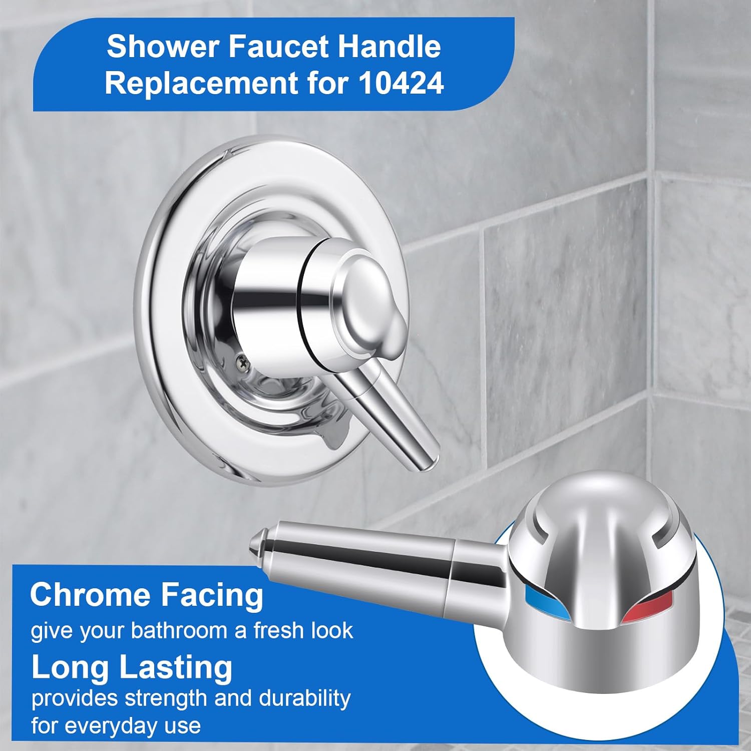 10424 Single Lever Faucet Handle Replacement, Compatible with Delta 1700 Series Monitor Tub and Shower Faucets, 5 in H X 2 in W Shower Handle Replacement, Polished Chrome