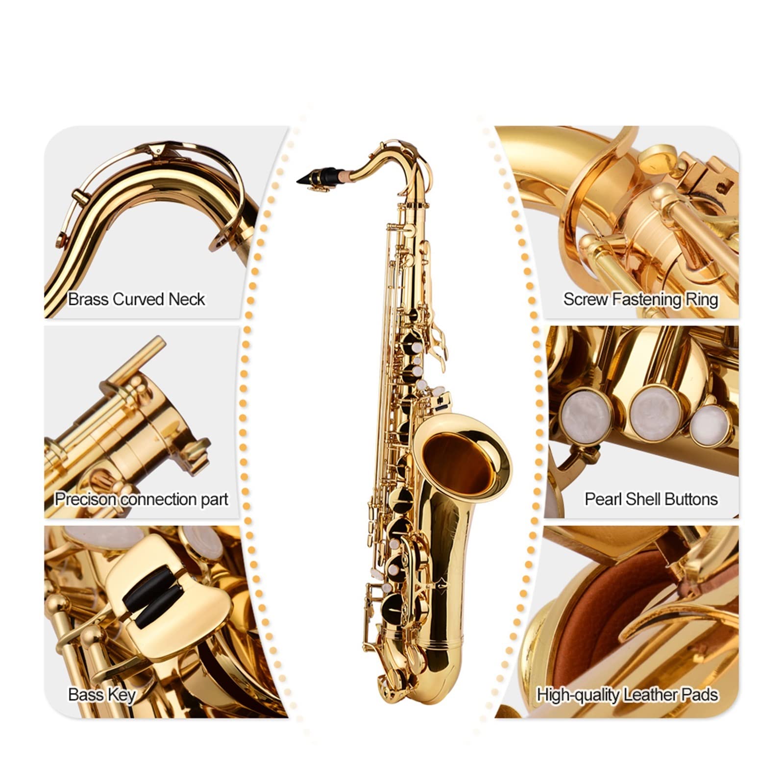 Strumento A Fiato in SIB Tenore Sassofono Corpo in Ottone Superficie Laccata Oro Sassofono principiante