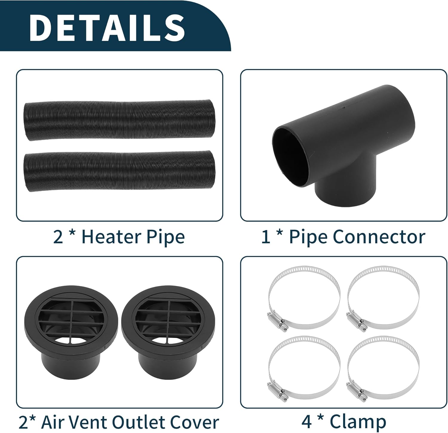 Car Truck RV Bus Van Boat Car Heater Duct Kit Car Heater Duct Pipe Hose Set with Heater Pipe Clamp 60mm ID 100cm Max l