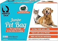 Hippo Sak Extra Large Pet Poop Bags with Dispenser - 200 Count, Leak-Proof for Large Dogs & Cat Litter Scooping, Made in USA