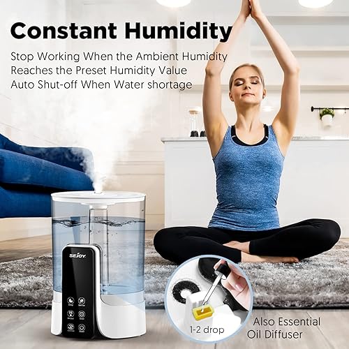 Miniatura 6 de Sejoy Humidificadores de 6L para dormitorio, habitación grande y bebé, humidificador ultrasónico de escritorio de llenado superior de niebla fría,