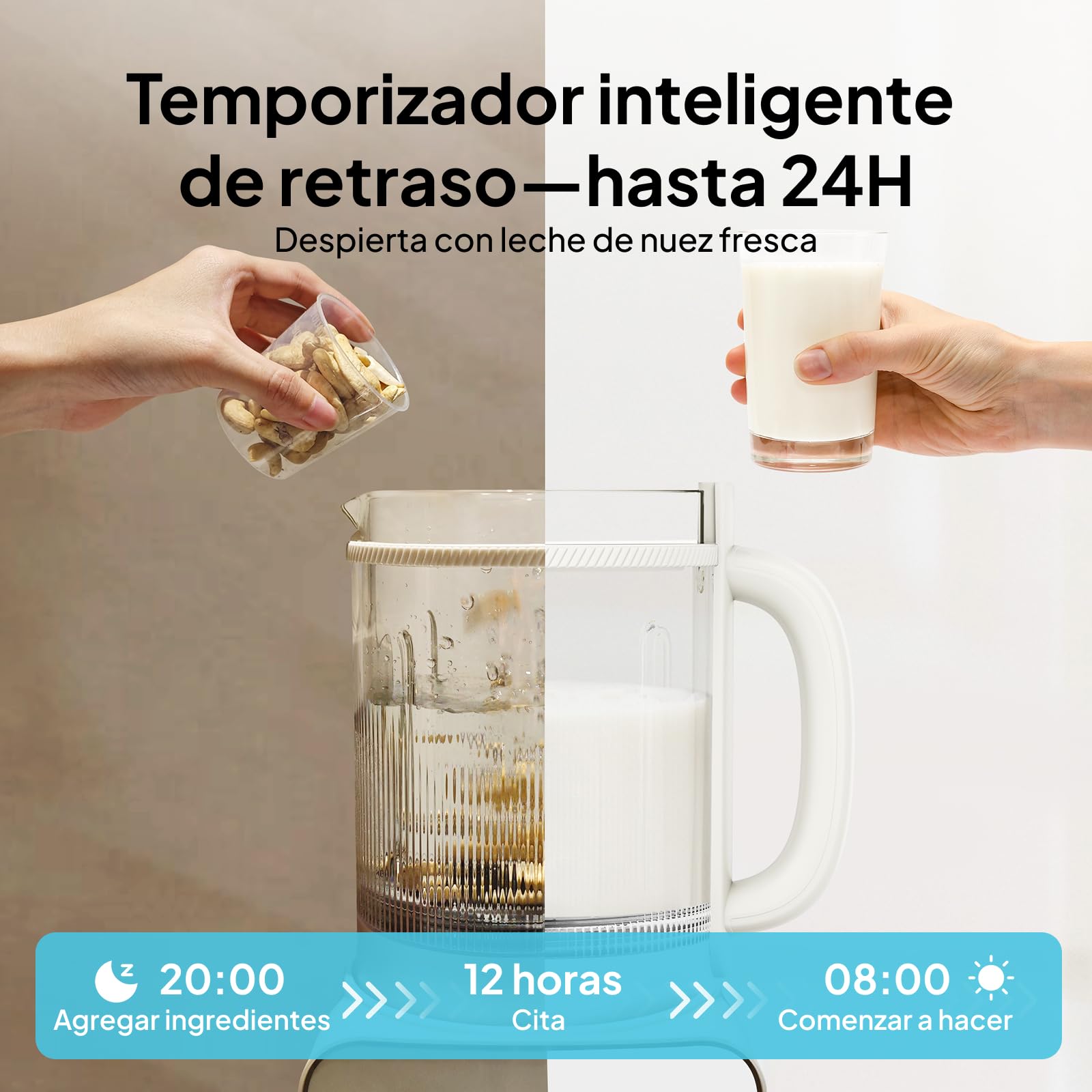 Máquina para leche vegetal 1,5 L 12‑en‑1,fabricante de leche de soja automático,diseño desmontable,leche de almendra/avena y jugos,inicio diferido 24 h,mantener caliente,autolimpieza