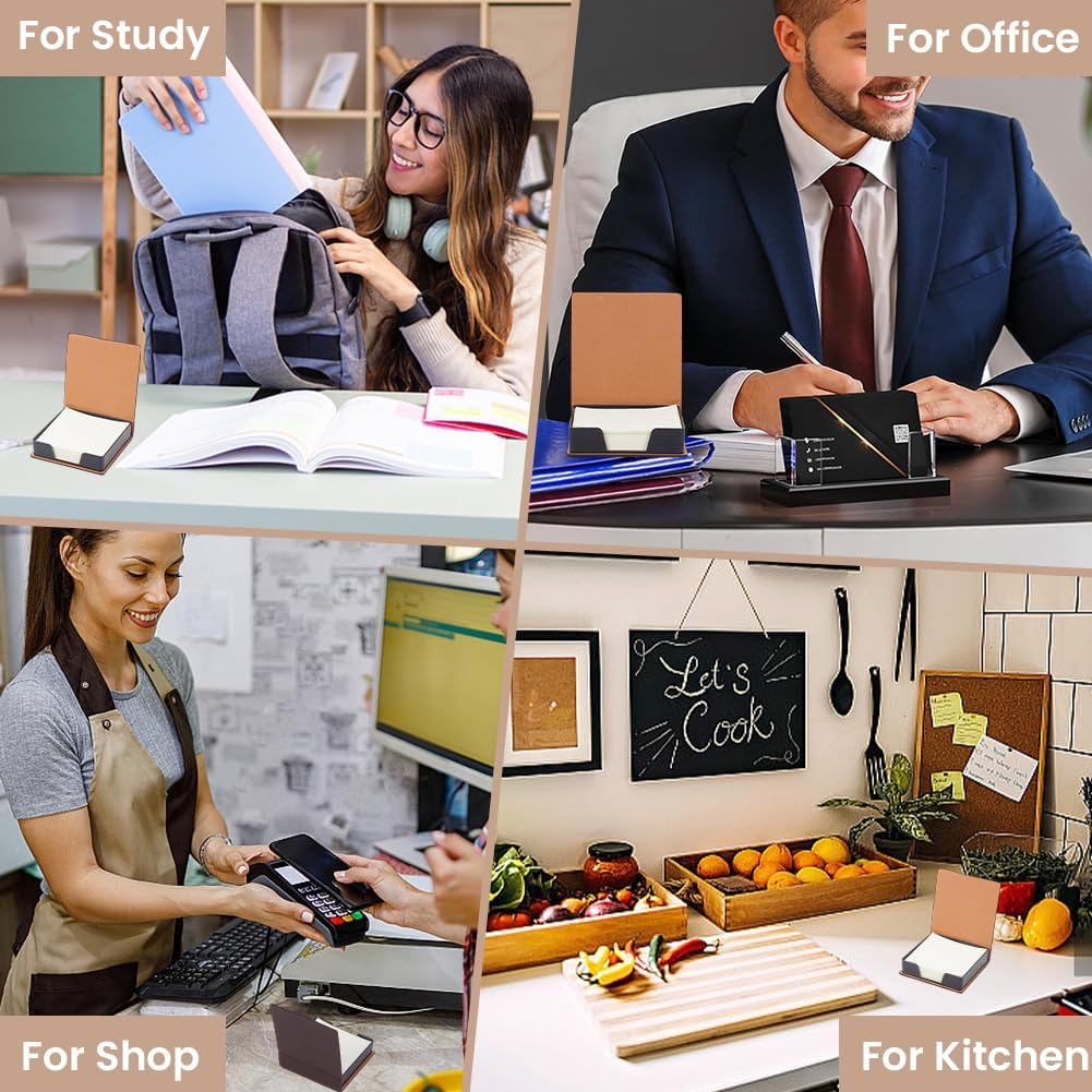 4.17 x 4.02 Inch PU Leather Sticky Notes Holder Pads Dispenser with 160PCS Papers Business Card Storage Case Painting Memo Pad Note Box Organizer for Desk Home Office Books Notebook(Black)
