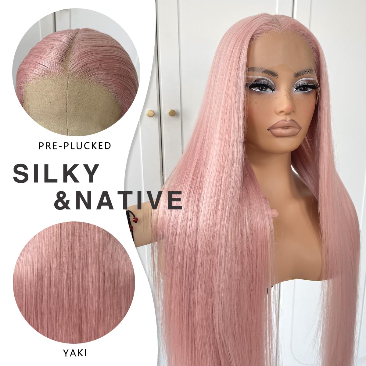MIA COTTON CANDY PINK 26” Lace Front Wig *…NEW Cotton Candy 13x4 Transparent Lace Front 100% Human Hair Bob  main image 2