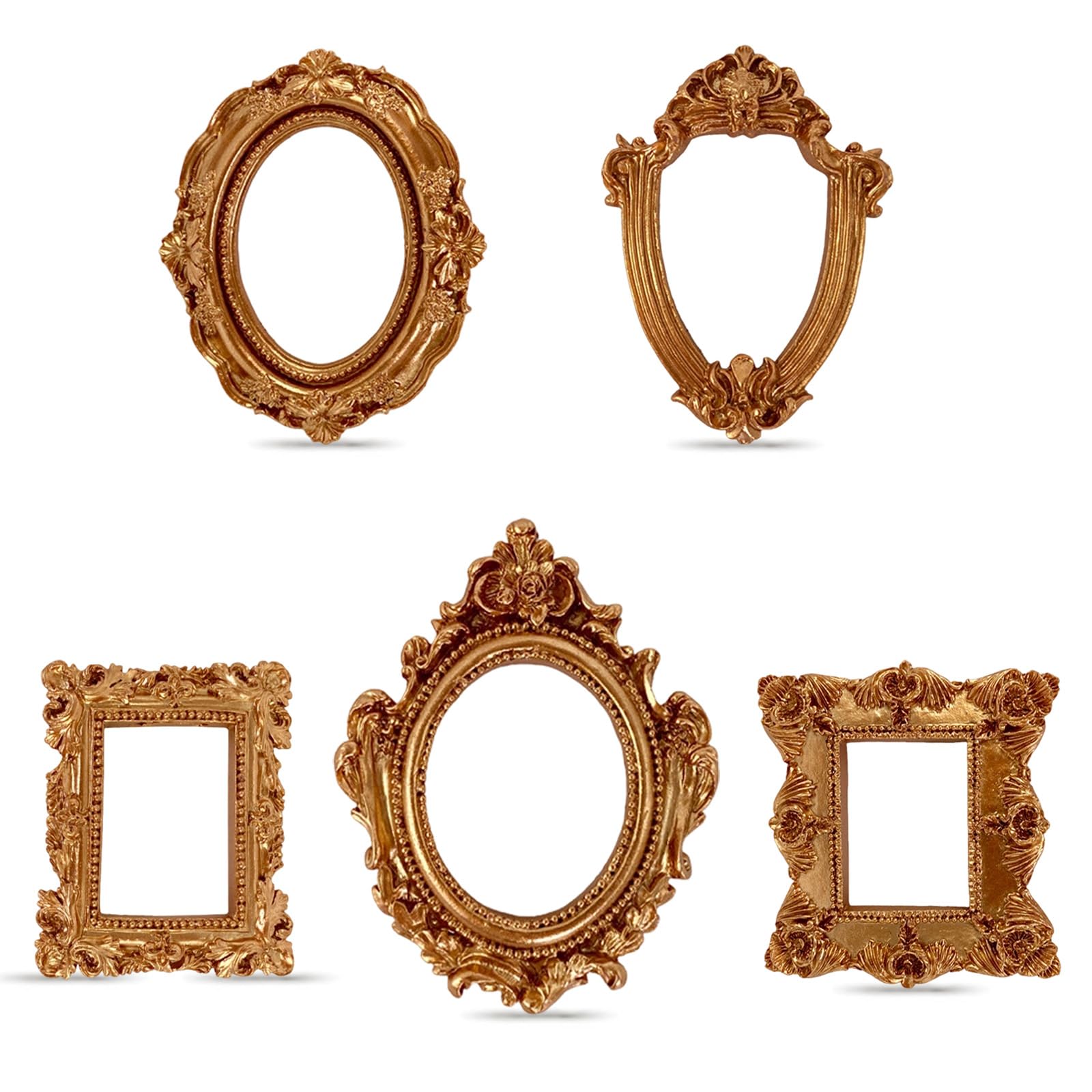 Photo 1 of ***NO BACKS***Plmmwd 5 Pieces Decor Small Gold Picture Frames Set Mini Photo Frame - Tiny Antique Frames Small Picture Frame Rectangle Wall Hanging for DIY Jewelry Display Photography Wall Decor