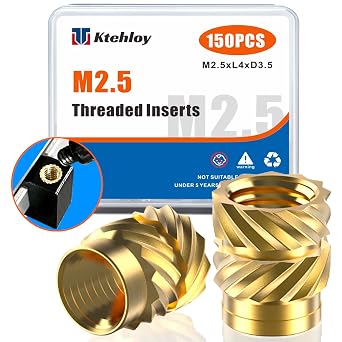150Pcs M2.5 Threaded Inserts, Metric knurled Nuts Brass Heat Set Insert for Plastic Parts,Insert by Heat into 3D Printing ComponentsM2.5xL4xD3.5