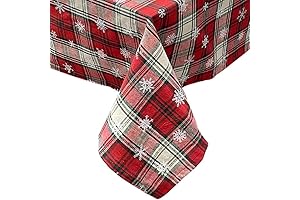 Kovot Country Christmas Tablecloth: Festive Plaid with Wintery Snowflakes