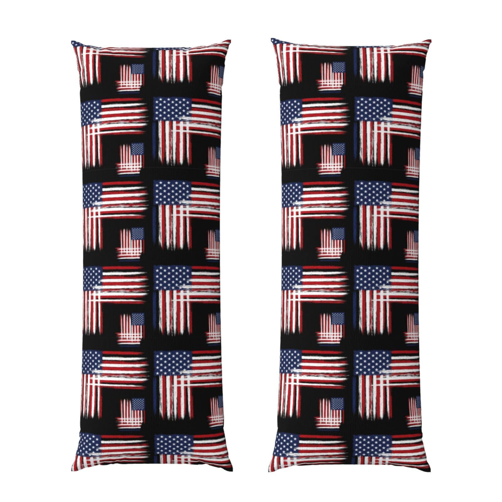 Body Pillow Cover 20x60 USA Flag Grunge Old American Flag, Premium Velvet Long Pillowcase with Hidden Zipper, Breathableffy Rectangular Case for Bedroom Home