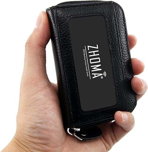 Miniatura 5 de Zhoma Tarjetero RFID de bolsillo con ventana para ID piel genuina S Negro