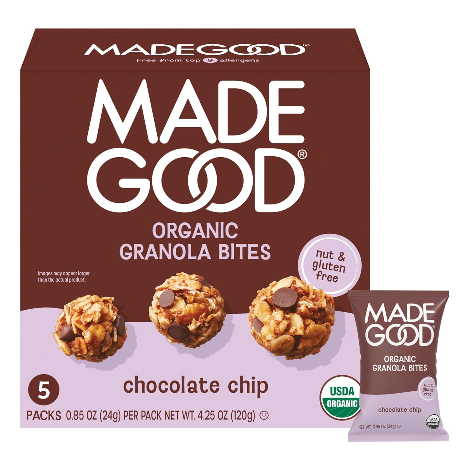 MadeGood Chocolate Banana Granola Minis, 6 Boxes (24 count); Wholesome and Delicious Bite-Sized Snacks; Organic and Made with Allergy Friendly Ingredients; Ideal for School Lunches and Snacks
