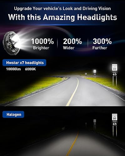 Miniatura 3 de HWSTAR Par de nuevos faros delanteros LED 1000% más brillantes antideslumbrantes de 7 pulgadas redondos compatibles con Jeep Wrangler JK JKU TJ LJ