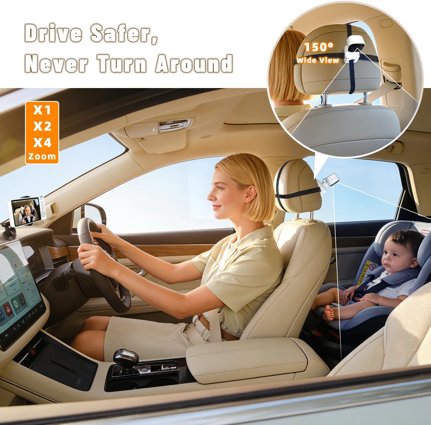 Holdsound Baby Car Camera Wireless, Car Monitor for Baby with Nigh Vision &VOX Mode, USB Powered, Temperature Alert, 360° Rotatable Baby Car Camera for Backseat Wireless, Baby Essentials Shower Gifts