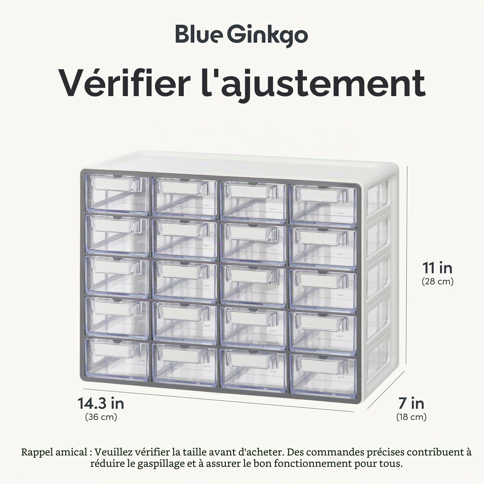 BLUE GINKGO Petite armoire de rangement à 20 tiroirs – Rangement empilable pour perles et objets artisanaux, organisateur de petites pièces, boîte à outils pour enseignant (fabriquée en Corée) – Gris