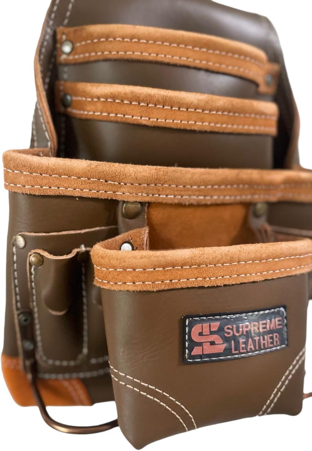 10-Pocket Top Grain Tool Pouch | Durable General Construction Leather Tool Pouch | Brown