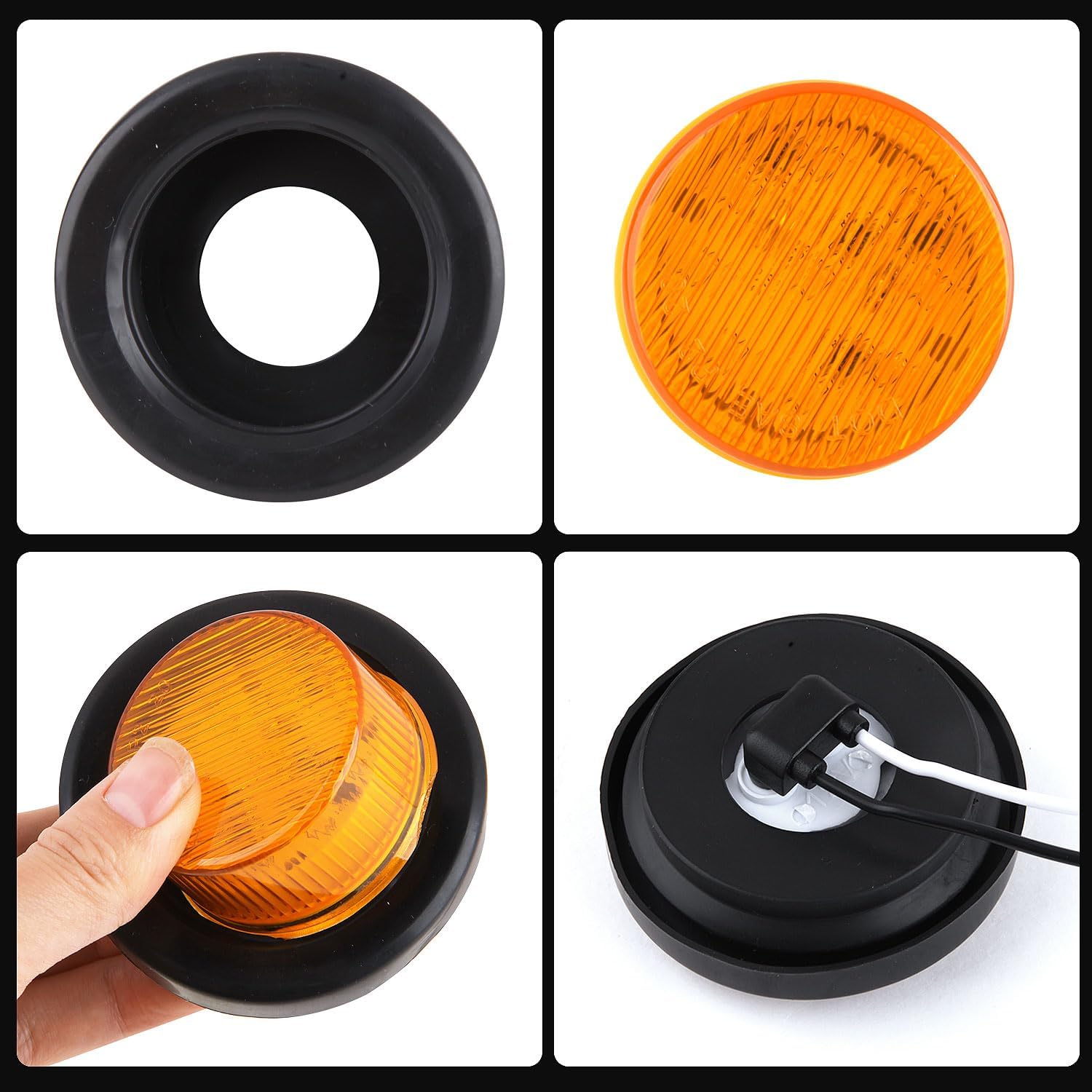 20Pcs 2" Inch Round Led Trailer Marker Lights 9LED, 10 Amber+10 Red 2" Red Round 9LED LED Indicator Side Clearance Lights Markers Flush Mount w/2 Prong Plug Grommet Pigtails IP67 Waterproof