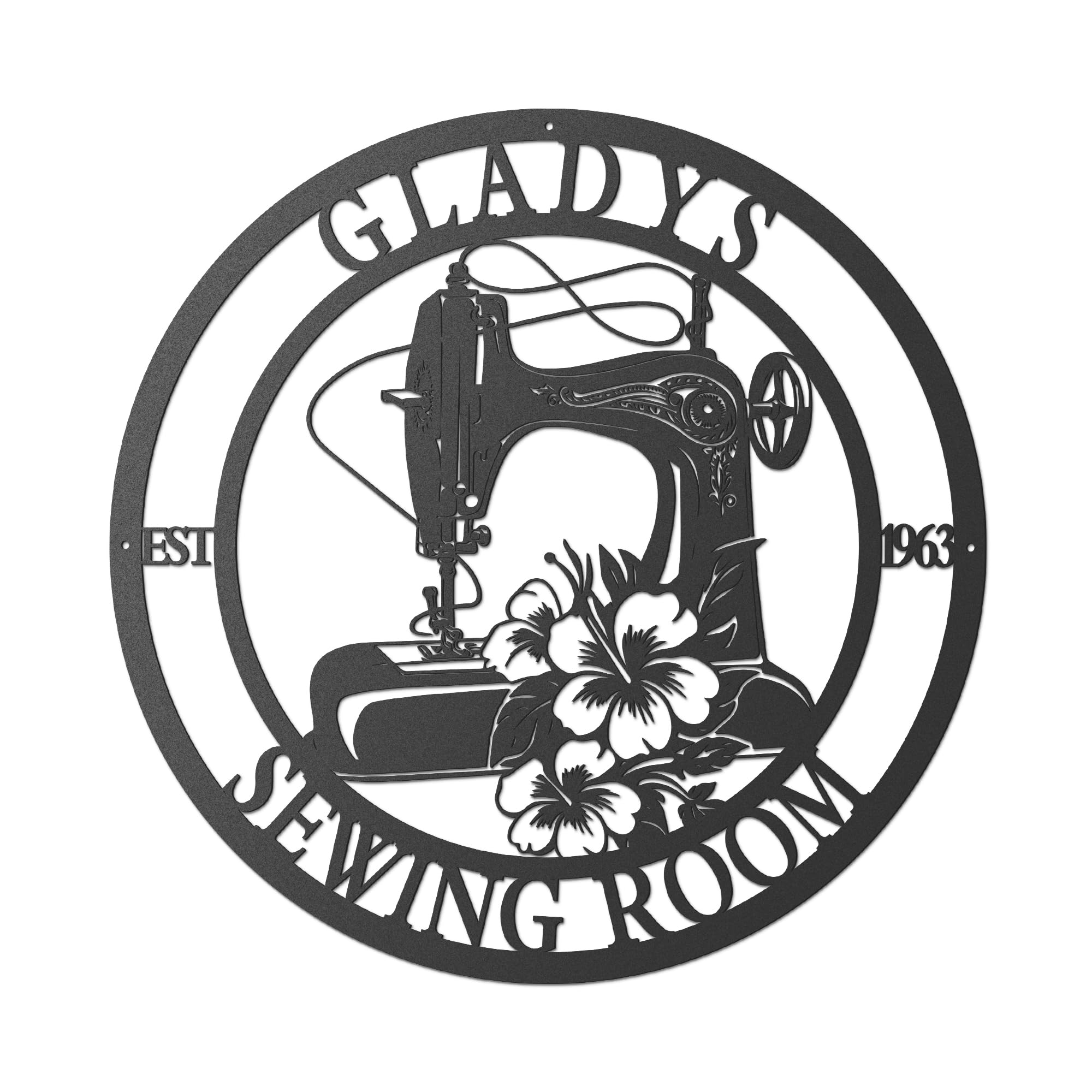Personalized Sewing Room Metal Wall Sign, Custom Name with Vintage Machine & Floral Design, Craft Quilting Studio Decor Gift for Women Wife Mom Grandma
