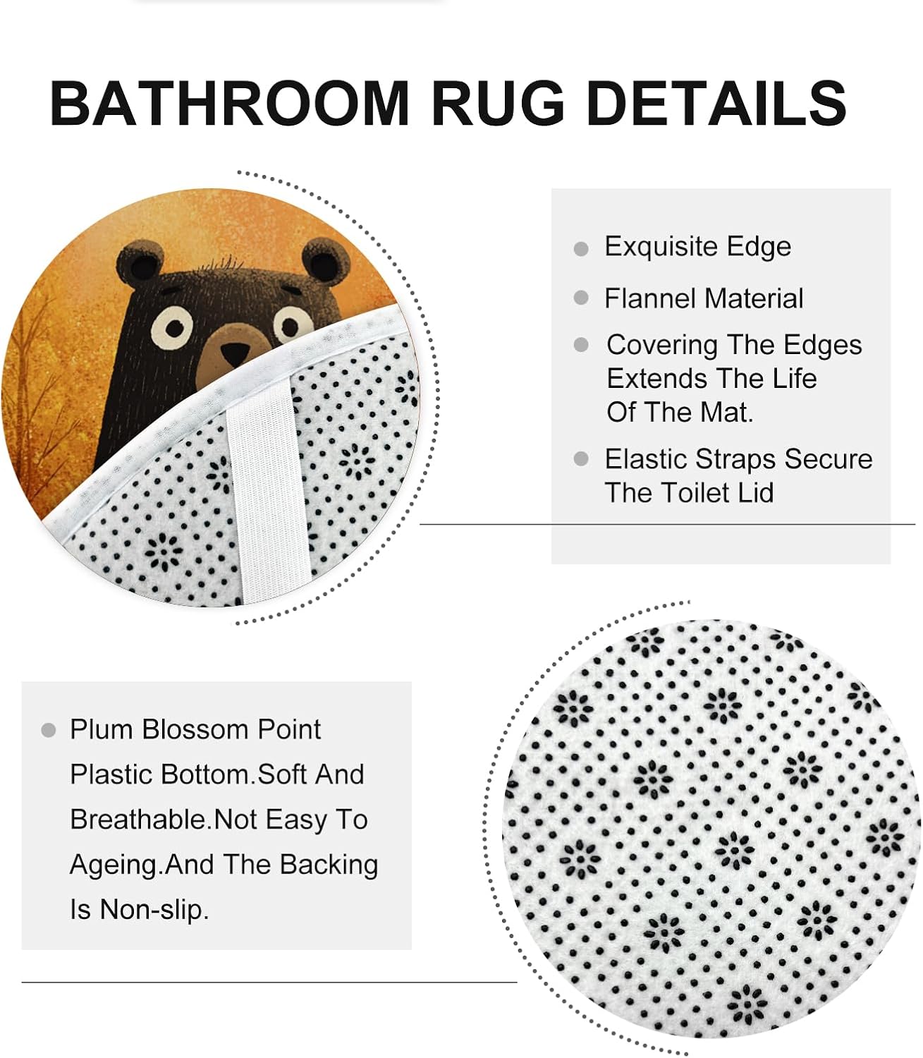 3PCS Fall Cartoon Bear Kid Bathroom Accessory Set with Two Non-Slip Washable Bath Rugs (16x24&20x32), Autumn Woodland Forest Animal Bathroom Mat Decorative-72''x72'''