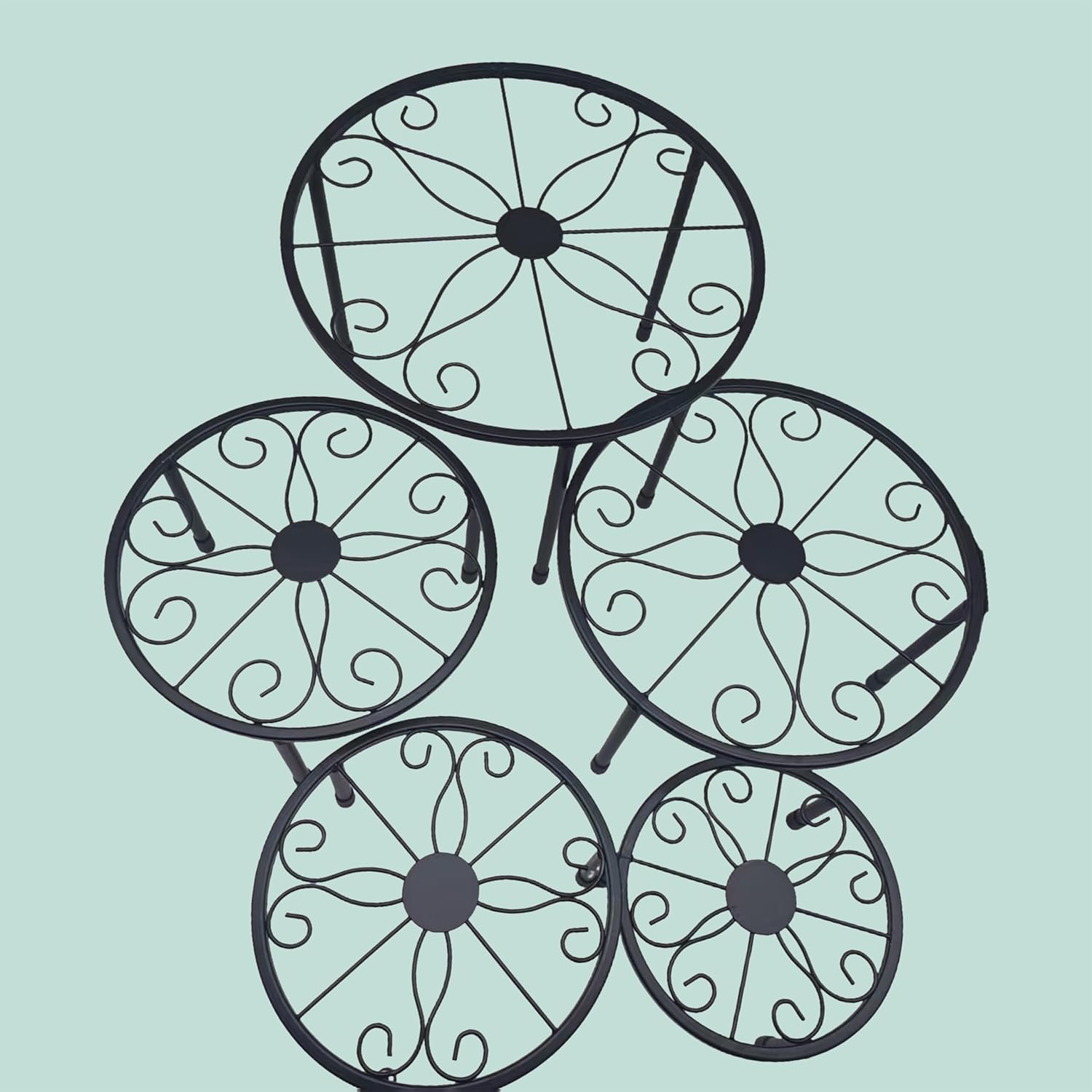 Relaxdays 5 Piece Set Round Heavy Duty 8-20 x 17-30 cm Decorative Plant Stand Steel Black