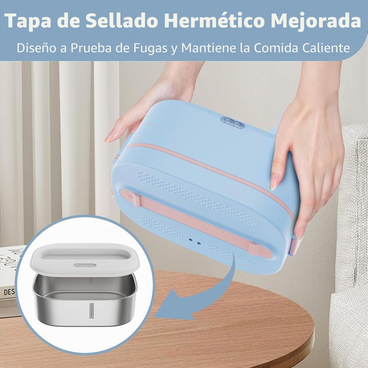 Fiambrera Electrica, 80 W 1.5 L Calentador Comida, 12 V/24 V/220 V,3 en 1 Lancheira Portatil Rápida Aquecedor, para Coche, Camión, Oficina, Azul