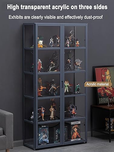 Miniatura 5 de Gabinetes curio con puertas de vidrio vitrina de cristal gabinete curio gabinete de exhibición marco de bambú natural, seguro y saludable, diseño de