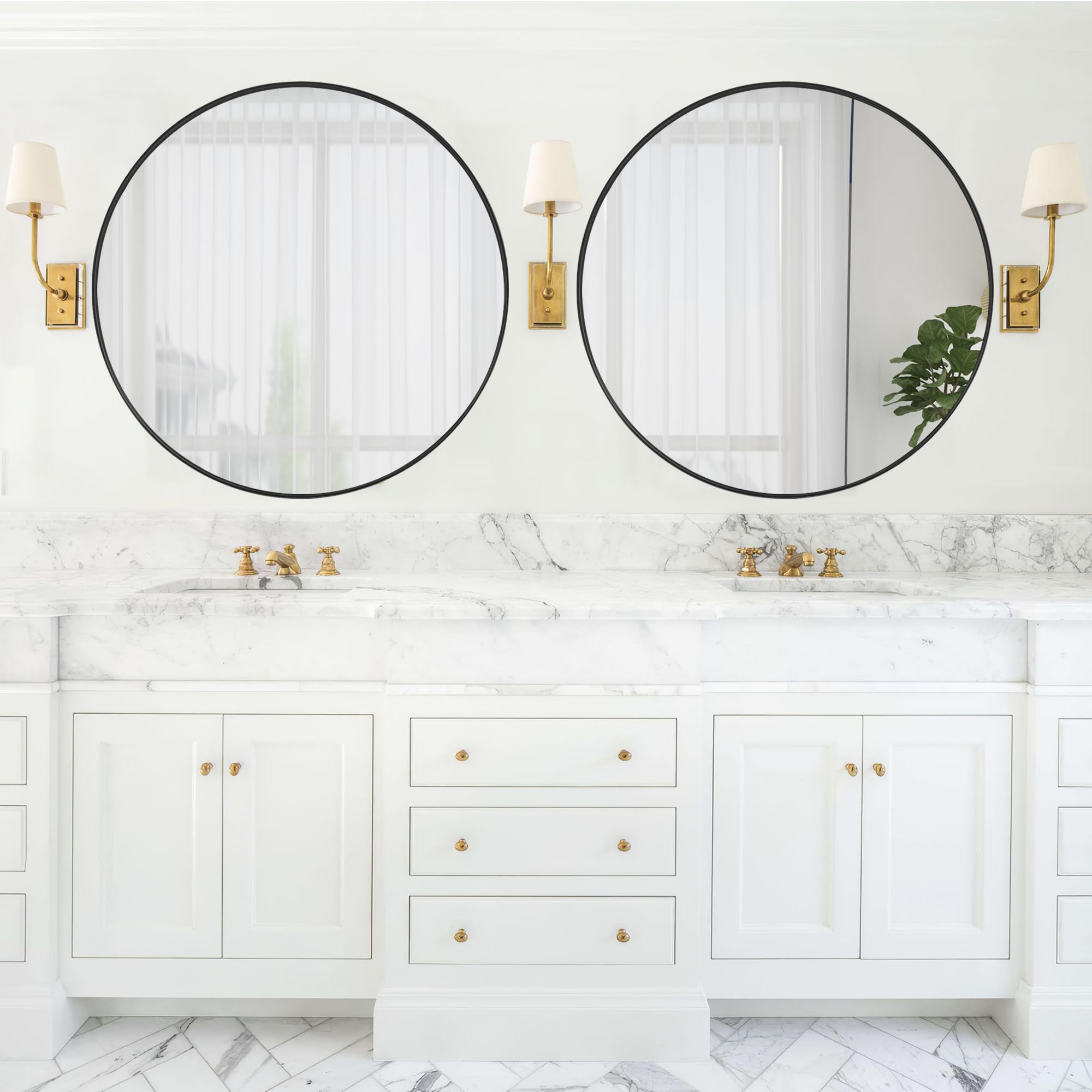 GlasFlength 24 Inch Round Wall Mirror Large Circle Mirrors for Wall Bathroom Mirror Vanity Wall-Mounted Mirrors Decorative Mirrors for Bedroom Living Room Entryway Metal Wide Frame,Black