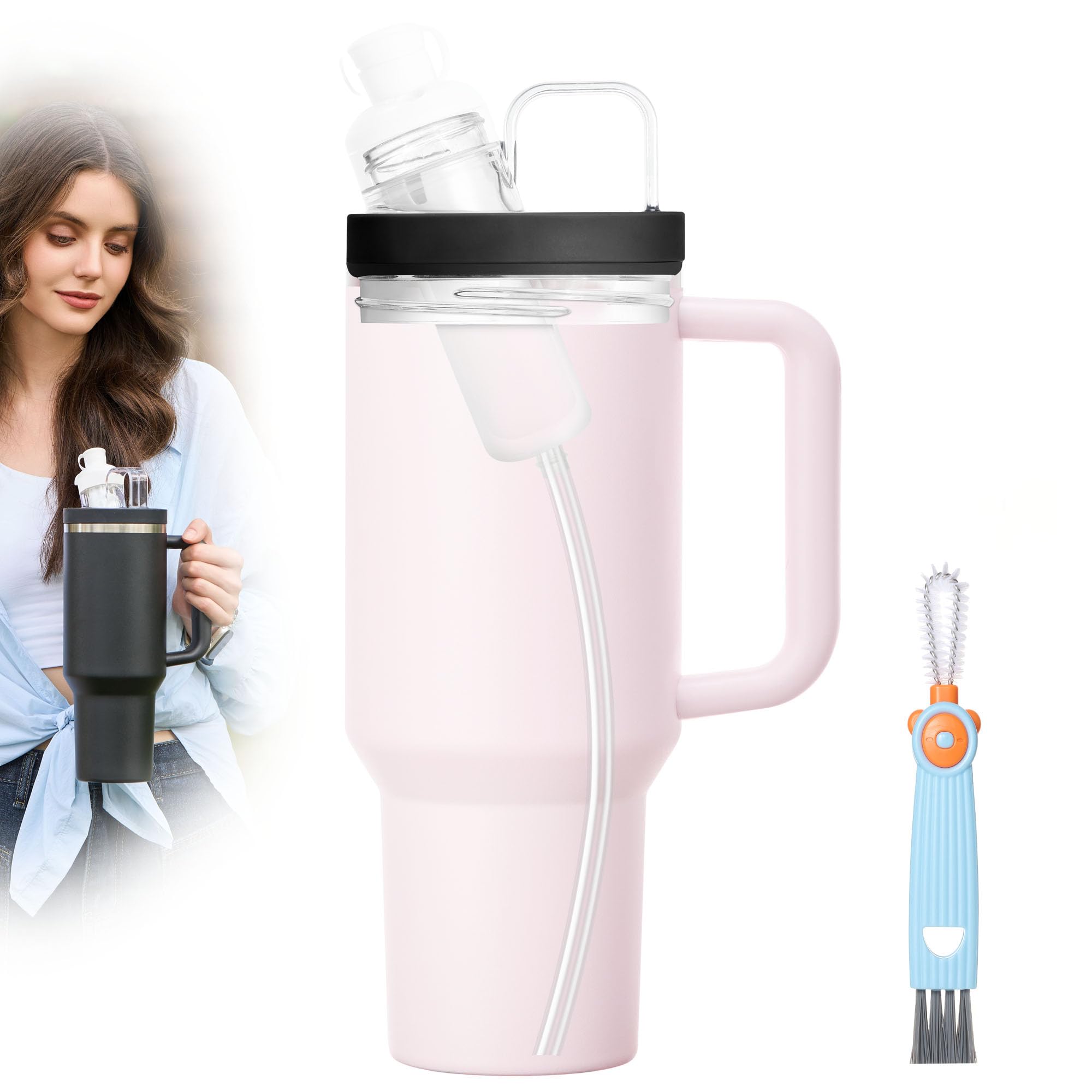 Tumbler Adapter Compatible with Stanley and Flavors Cartridges, Fits 40oz / 64oz Stanley Quencher H2.0 FlowState Tumblers, BPA Free Plastic, Food Grade Silicone, Leak Proof